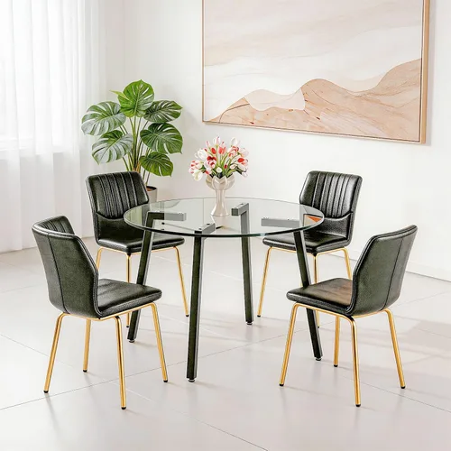 Miniatura 20 de Juego de mesa de comedor de cristal para 4, mesa rectangular con 4 sillas de cocina de cuero gris, juego de comedor de cocina de 51 pulgadas, mesa 4