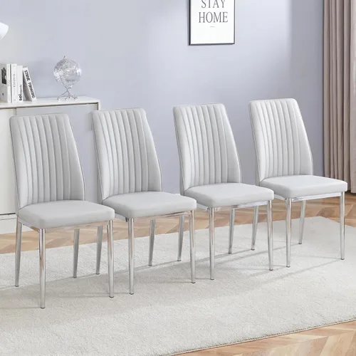 Miniatura 13 de Sillas de Metal Negro, Juego de 4 Sillas de Comedor Modernas con Cuero Sintético PU y Patas Cromadas de Alto Respaldo para Comedor, Cocina, Sala