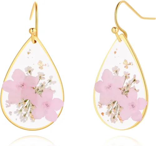Miniatura 50 de Forget-Me-Not and Queen Anne's Lace Pressed Wildflower Earrings Pressed Flower Earrings Handmade Drop and Dangle Earrings Gift for Woman