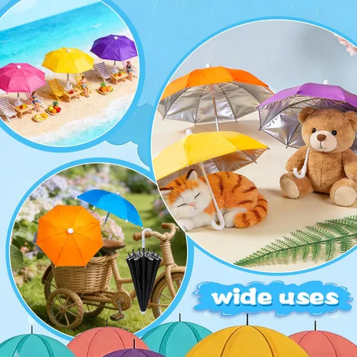 Miniatura 8 de Hiawbon Escala 1:6, 8 Paraguas en miniatura, ajustable, mini paraguas colorido y lluvioso para decoración de personas de 18 pulgadas