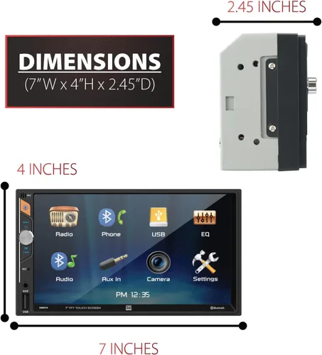 Miniatura 6 de Dual Electronics DMR74 Estéreo de coche doble DIN de 7 pulgadas Pantalla táctil LED digital Bluetooth Asistente Push to Talk Entrada