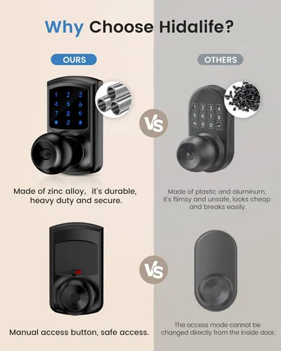 Miniatura 5 de Hidalife Cerradura de puerta de entrada sin llave con código, cerradura de puerta con teclado con asa, cerradura digital de pantalla táctil