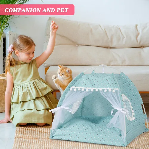 Miniatura 4 de Gigreinc Tienda de campaña de interior de princesa para mascotas, linda cueva de flores, cama nido, tienda de campaña para gatitos, adecuada