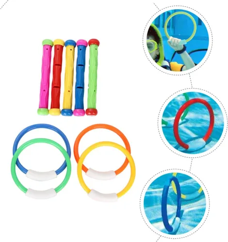 Miniatura 9 de GALPADA Anillos y palos de buceo para el hogar para entrenamiento submarino resistente al desgaste, juegos de piscina, ligeros y seguros