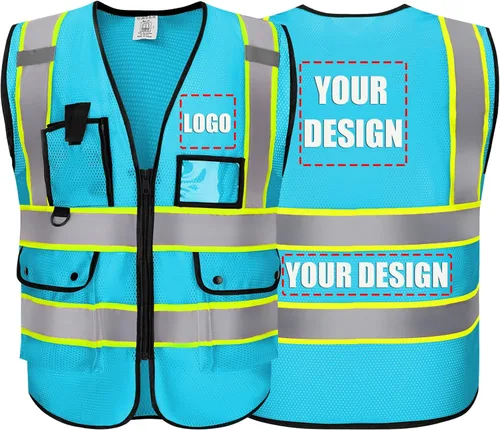 Miniatura 10 de BeautyWill Chalecos de seguridad con logotipo personalizado, chaleco reflectante clase 2 ANSI con bolsillos cremallera alta visibilidad construcción