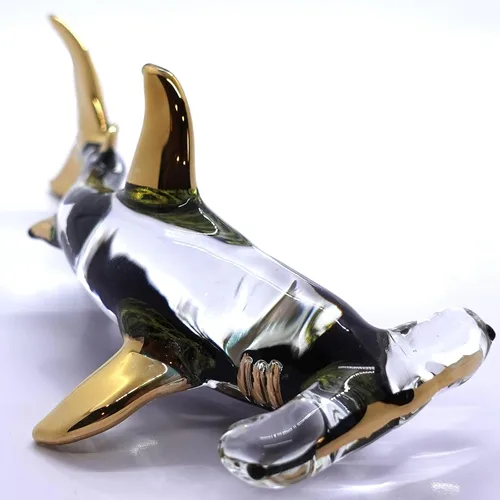 Miniatura 7 de Hammerhead - Figuras en miniatura de tiburón, animales marinos, pintadas a mano, arte de vidrio soplado, adornos dorados, regalo coleccionable