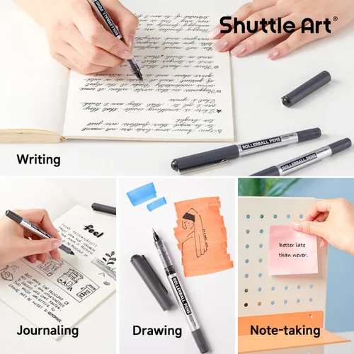 Miniatura 4 de Bolígrafos Shuttle Art, paquete de 10 bolígrafos de punta extra fina de 0.5mm con tinta líquida negra, bolígrafos de secado rápido y duraderos