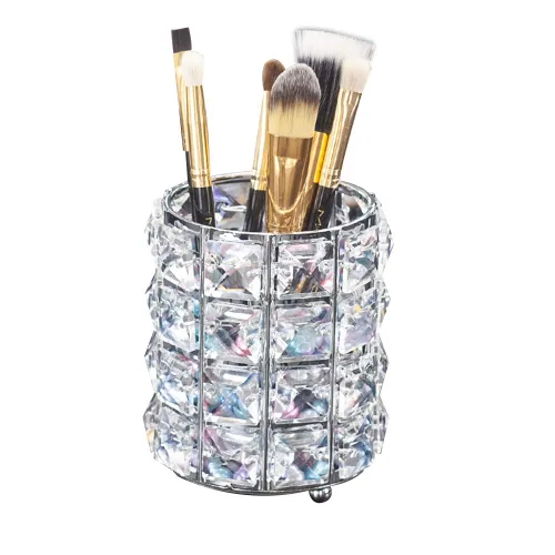 LUGUNU - Organizador para brochas de maquillaje con brillo de cristal dorado personalizado, con peine de oro, caja de almacenamiento para bolígrafos