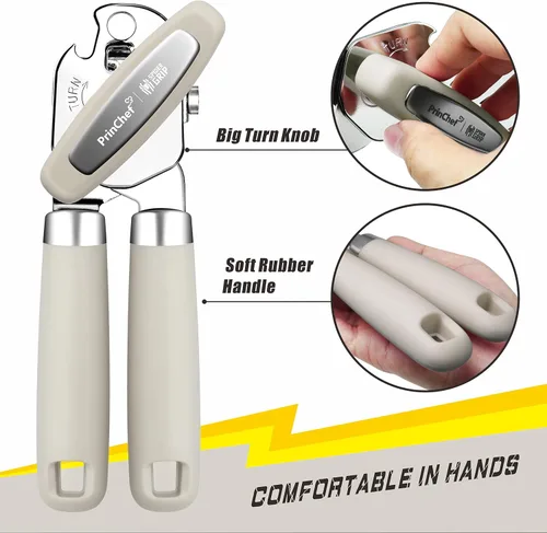 Miniatura 4 de PrinChef Abrelatas manual, abridor de botellas de lata con imán, sin problemas, elevación de la tapa, abrelatas de mano borde liso con hoja afilada