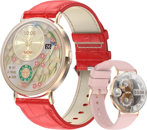 Miniatura 10 de Relojes inteligentes ultrafinos para mujer (llamada/2 bandas/todo metal), 1.614 in, pantalla ultra clara AMOLED de 1.32 pulgadas, rastreador