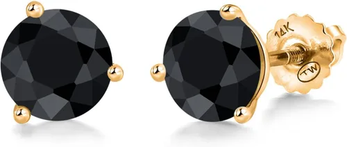 Miniatura 196 de Gem Stone King Aretes de Martini de oro amarillo de 14 quilates Aretes de tuerca de 3 puntas para mujeres y hombres Redondos de 0.236 pulgadas