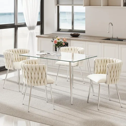 Miniatura 39 de Juego de mesa de comedor de cristal plateado para 2, juego de mesa cuadrada de lujo moderno de 36 pulgadas, juego de mesa de cocina minimalista de 3