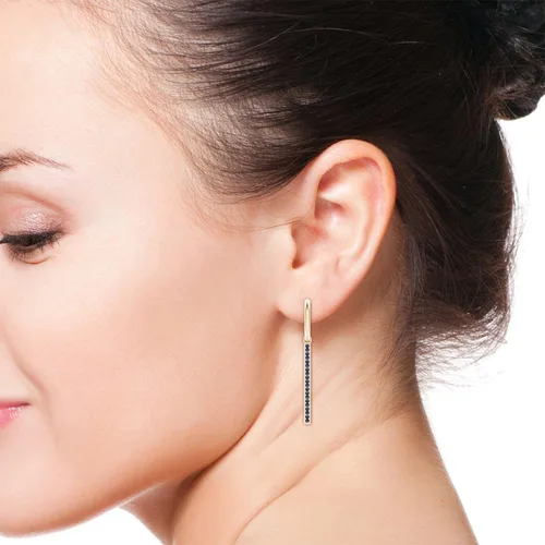 Miniatura 3 de ANGARA - Aretes colgantes de zafiro azul natural para mujeres y niñas en oro macizo de 14 quilates, platino, regalo de joyería de piedra natal