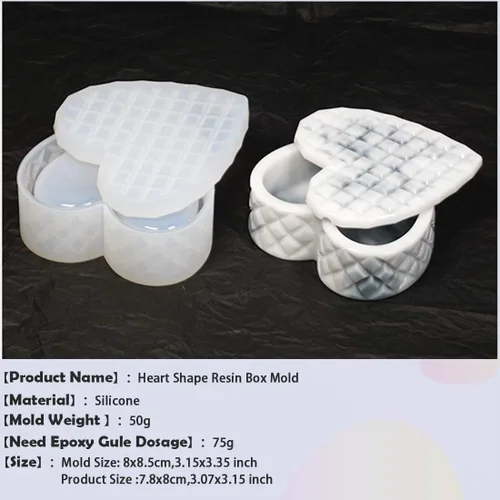 Miniatura 7 de Moldes de resina para caja de corazón, moldes de caja de silicona, moldes de caja de joyería con tapa, molde de caja de almacenamiento, moldes