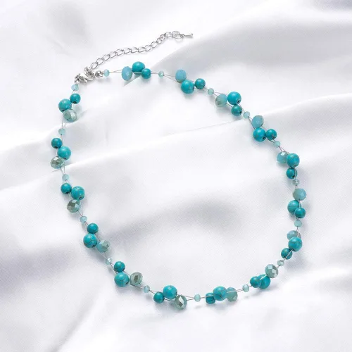 Miniatura 3 de Collar corto turquesa con cuentas para mujer, joyería de moda con perlas y cuentas de cristal, regalos de cumpleaños para mujer, Vidrio, No es una