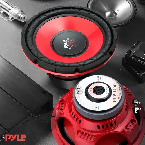 Miniatura 5 de Pyle Subwoofer de audio para automóvil de 10 pulgadas, potencia máxima de 600 W, woofer de bobina de voz única de 4 ohmios, cono galvanizado rojo