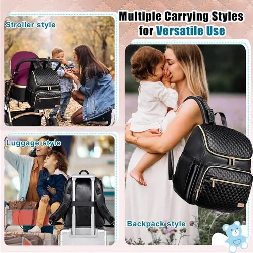 Miniatura 7 de Mochila para pañales Weitars con cambiador, mochila para pañales de bebé, mochila para pañales de viaje, bolso para pañales para mamá, 5 bolsillos