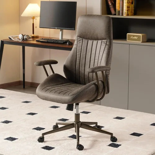 Miniatura 11 de Silla de escritorio para oficina en casa, respaldo alto, ruedas de goma, ergonómicas para computadora, con soporte lumbar, silla giratoria de altura