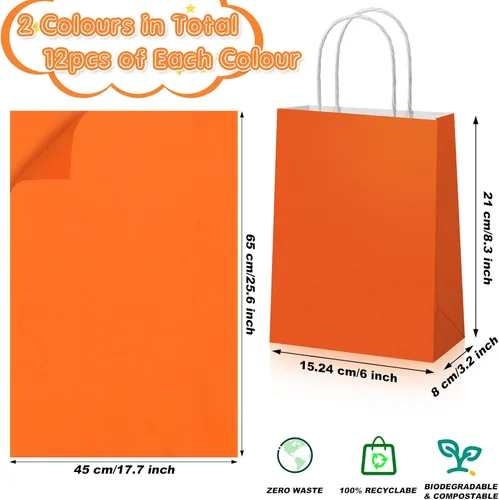 Miniatura 2 de Fumete Paquete de 24 bolsas de regalo de papel kraft con papel de pañuelo, coloridas bolsas de recuerdo de fiesta con asas para fiesta de guerra