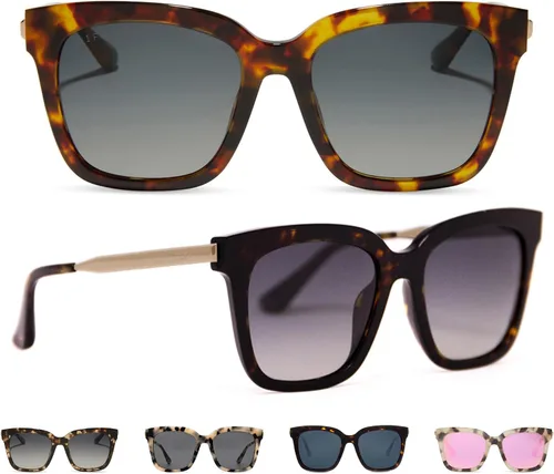 Miniatura 26 de DIFF Bella Designer - Gafas de sol cuadradas de gran tamaño para mujer, 100% protección UVA/UVB, colores de moda de moda Tortoise