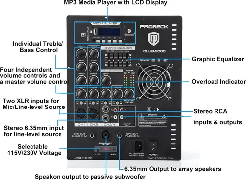 Miniatura 3 de PRORECK Club AB - Sistema de altavoces PA de 12 pulgadas con sistema de altavoces PA alimentados con Bluetooth/USB/tarjeta SD/control remoto