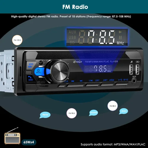 Miniatura 6 de Radio de coche Bluetooth, estéreo de automóvil DIN único, radio FM, receptores de audio para automóvil con llamadas manos libres y transmisión