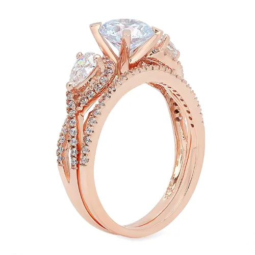 Miniatura 2 de Anillo redondo de 1,94 quilates de corte de pera con 3 piedras con acento VVS1 Ideal Natural Cielo Azul Topacio de compromiso de diseñador