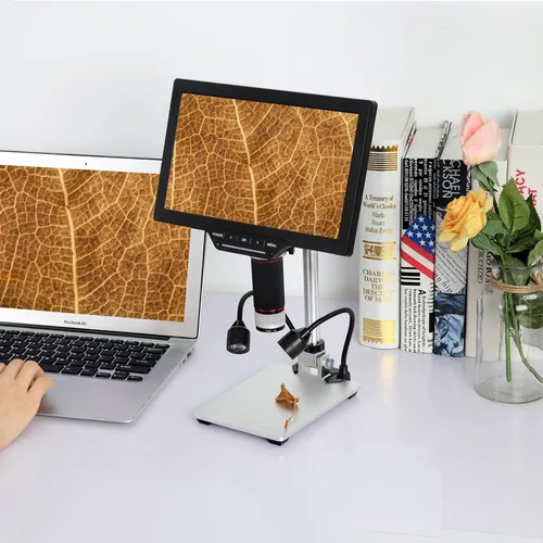 Miniatura 6 de Koolertron Soporte de microscopio digital LCD, brazo de extensión de aluminio de 12 pulgadas con 2 luces de llenado, soporte de enfoque manual
