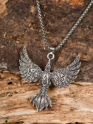 Miniatura 3 de HAQUIL Collar de cuervo, colgante de tótem de cuervo volador celta, regalo de joyería de cuervo para hombres y mujeres