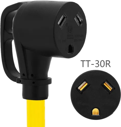 Miniatura 3 de Nema 5-15P a TT-30R Cable adaptador de corriente, 15A macho doméstico a 30A remolque hembra adaptador en ángulo, STW 10AWG Longitud = 1 pie