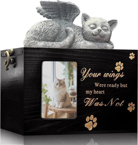 Miniatura 12 de Urna grande para perro para cenizas, caja de cremación funeraria negra con foto urna conmemorativa para mascotas con marco de fotos, caja