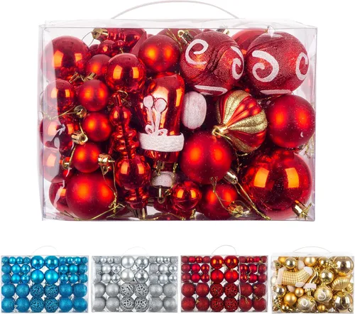 Juego de 60 esferas decorativas de Navidad para árbol de Navidad, bolas colgantes inastillables, decoración de Navidad con lazo para colgar, para