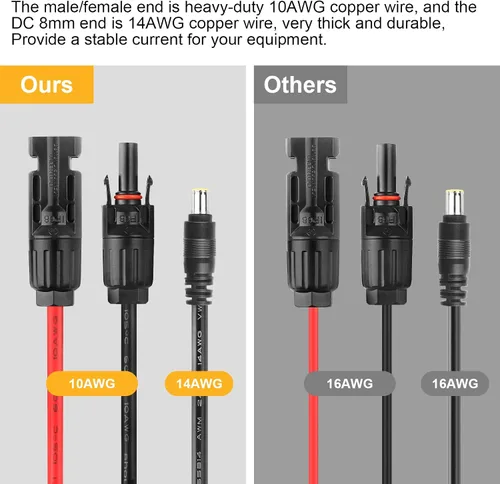 Miniatura 4 de Cable adaptador de conector de panel solar a CC de 0.315 in, cable de extensión de conectores solares de 6 pies y 14 AWG con DC 0.217x0.098 in