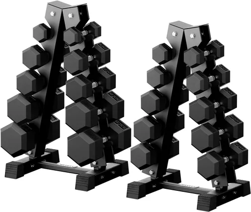 Miniatura 16 de RitFit Juego de mancuernas hexagonales de goma de 250 libras/300 libras/350 libras/550 libras/650 libras con estante de pesas, múltiples opciones