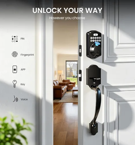 Miniatura 6 de Veise VE012W-H - Juego de cerradura inteligente WiFi para puerta delantera, WiFi integrado, control remoto de aplicación y control de voz, cerradura