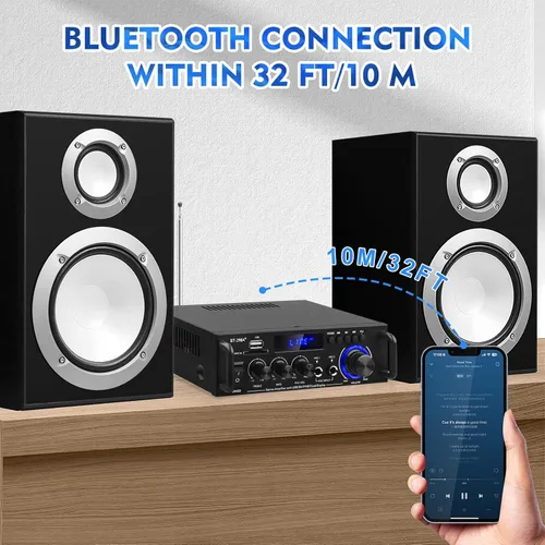 Miniatura 4 de AEXCVG Amplificador de audio estéreo para el hogar BT-298A+ HiFi Bluetooth receptor estéreo 40Wx2 Mini amplificador de cine en casa con entrada MIC