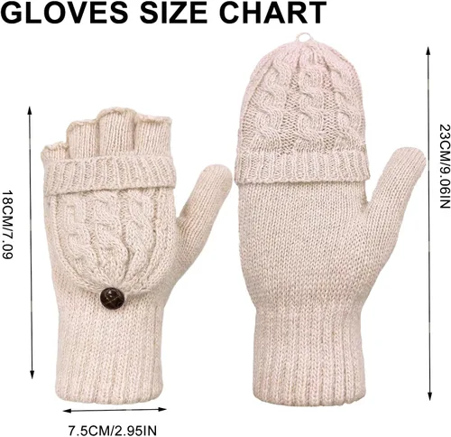Miniatura 63 de Beurlike Guantes de invierno para mujer, de lana cálida, a prueba de viento, convertibles, sin dedos