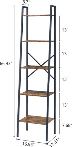 Miniatura 2 de Hoctieon Estantería de escalera industrial, estante de escalera multifuncional, estantería alta de 5 niveles, estantería de escalera abierta