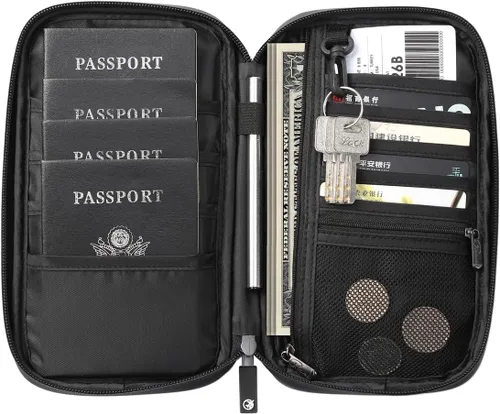 Miniatura 14 de VanFn Cartera RFID para pasaporte de viaje, soporte para pasaporte familiar, organizador de documentos de viaje serie P.Travel (nailon, gris)