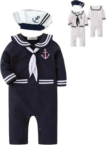 Miniatura 7 de StylesILove - Mameluco de algodón marinero marino con sombrero y corbata 3 piezas