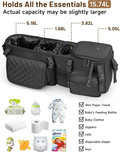 Miniatura 8 de kcross Bolsa organizadora de cochecito doble para Bob Duallie y Baby Jogger City Mini Gt2, organizador de cochecito doble con soporte para tazas