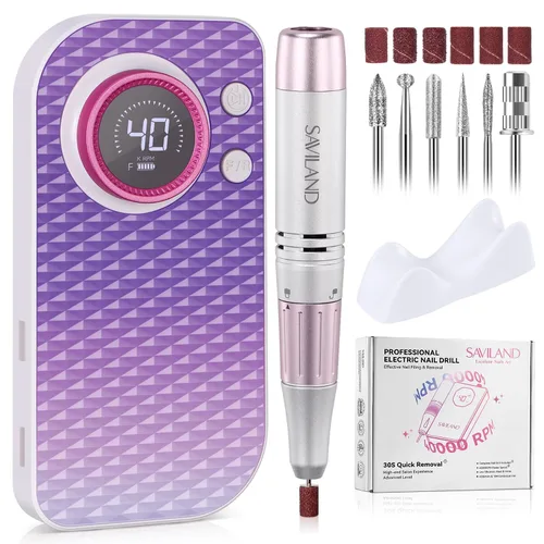 Miniatura 8 de SAVILAND Taladro de uñas profesional 40000 RPM: kit de taladro eléctrico portátil para uñas, máquina de lima con brocas de uñas de cerámica y bandas
