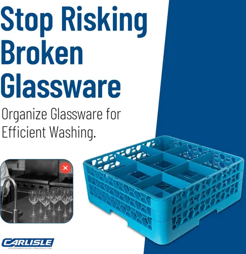 Miniatura 7 de Carlisle FoodService Products RG9-214 OptiClean Estante de vidrio con 9 compartimentos con 2 extensores, 7.12 pulgadas, polipropileno, azul