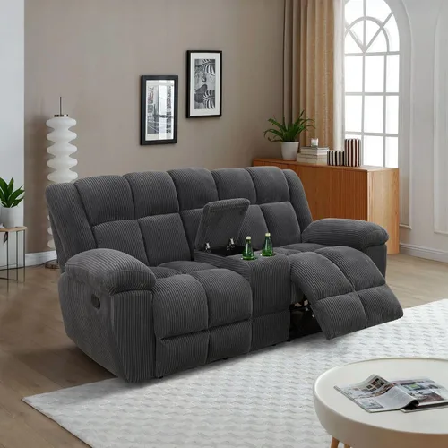 Miniatura 21 de Juego de sofá reclinable para muebles de sala de estar, juego de sofá y silla reclinable de pana verde, tela manual, sofá reclinable de 3 plazas