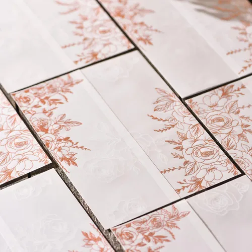 Puremigo Paquete de 50 chaquetas de vellum preplegadas para invitaciones de 5 x 7, patrón de lámina de oro rosa, papel de 115 GSM, envolturas Patrón