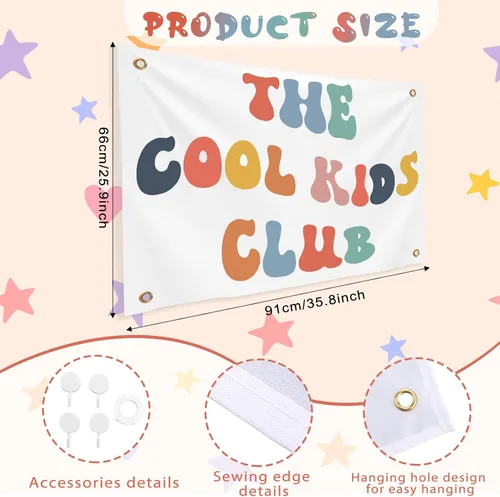Miniatura 3 de Yinkin Playroom Decor The Cool Kids Club - Pancarta de pared de 36 x 26 pulgadas, diseño de arco iris, lindo y colorido tapiz para colgar