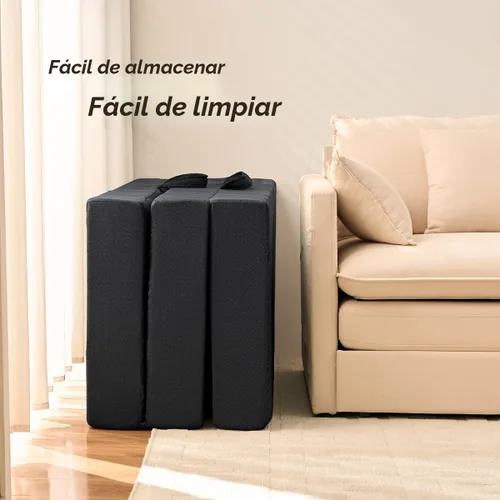 Miniatura 7 de Colchón de espuma viscoelástica, tamaño individual de 6 pulgadas, triple pliegue, asas y parte inferior antideslizante, cubrecolchón con funda