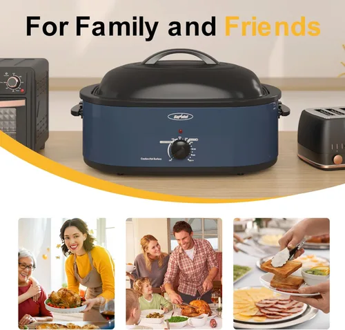 Miniatura 5 de Sunvivi Horno Asador, Horno Eléctrico Asador con Tapa de Auto-Rociado, 24 libras 20 cuartos de galón, Asadores de Pavo con Función Única de Azul