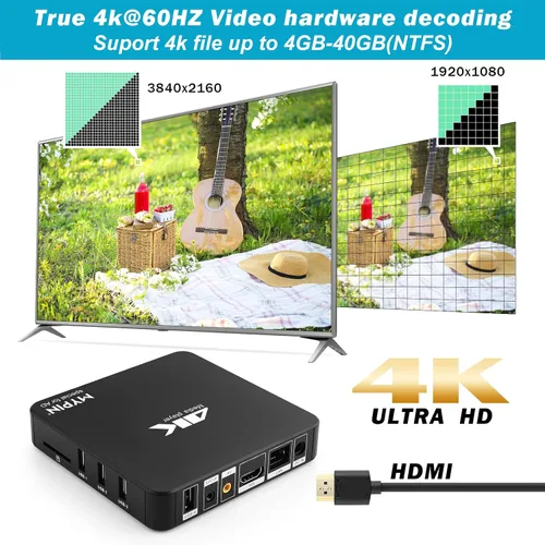 Miniatura 3 de Reproductor multimedia MP4 4K @60hz con fuente de alimentación, unidad USB HDD/256G de 8 TB/tarjeta SD con salida HDMI/AV para HDTV/PPT MKV AVI MP4