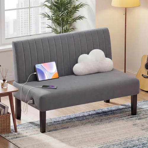 STHOUYN Mini Sofá Pequeño y Cómodo Sin Brazos con Puerto USB para Dormitorio, Sofás de Terciopelo para Espacios Pequeños, Sala de Estar, Oficina,
